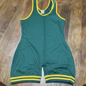 Vintage 90s Brute Wrestling Singlet NEW Green Yellow Trim AM